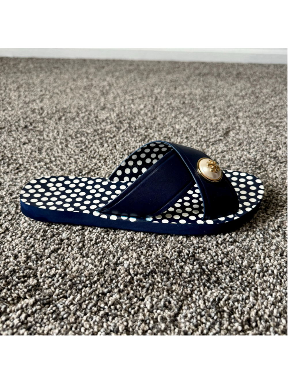 Women's Tory Burch Melody Criss Cross Sandals Navy Sea/New Ivory Size 9 - Picture 8 of 15
